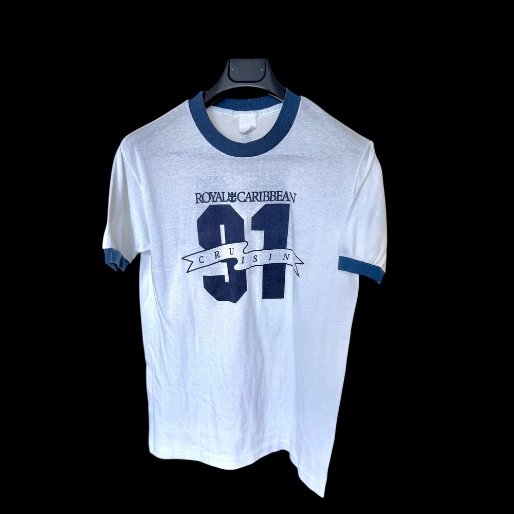 Vintage‎ 1991 Royal Caribbean Cruisin Ringer T-Shirt Blue Medium
